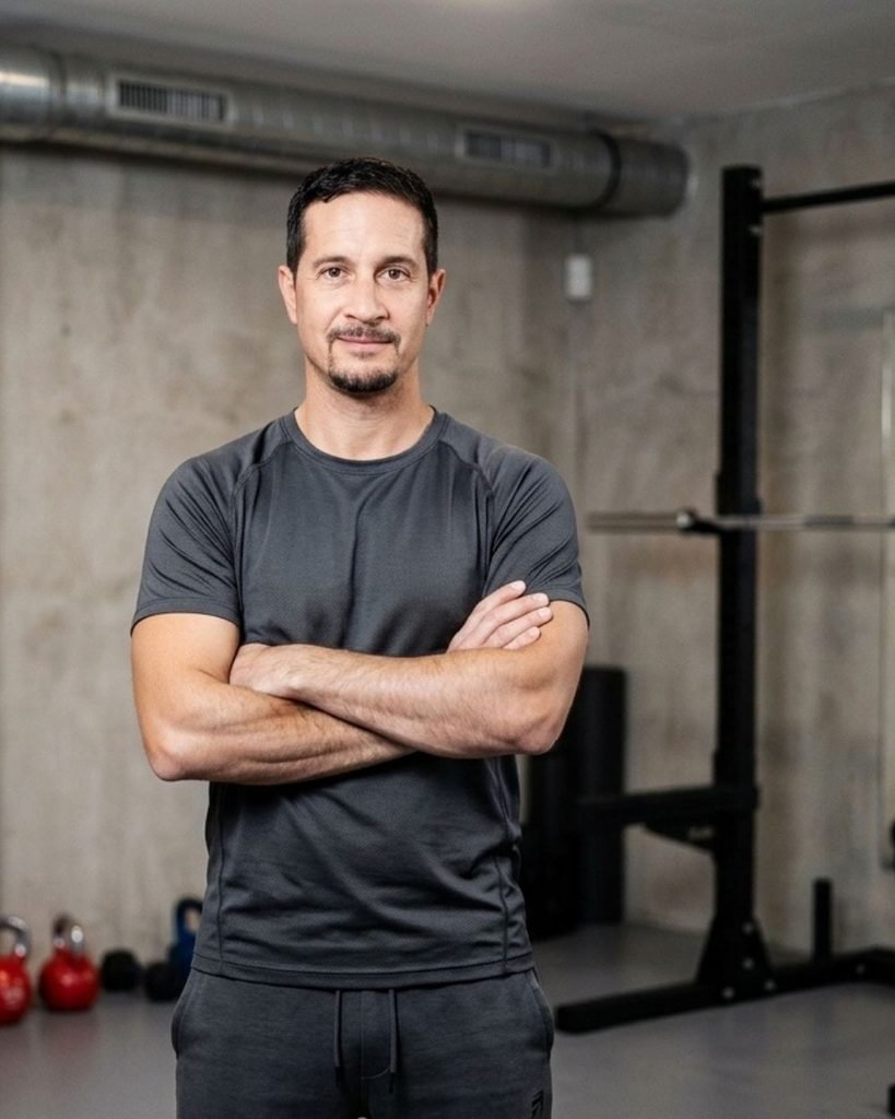 Andrea Leoni, entrenador personal de Forma Studio, con los brazos cruzados en una sala de entrenamiento
